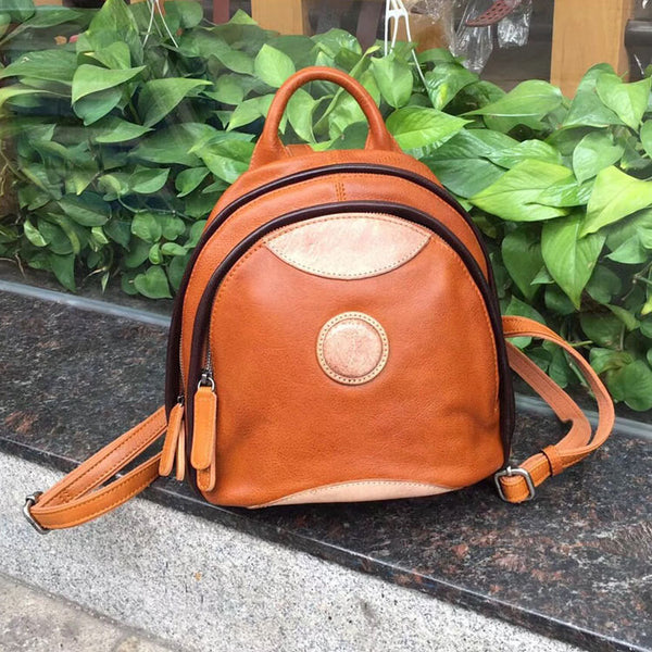Cute Ladies Genuine Leather Backpack Purse Small Leather Rucksack for Women