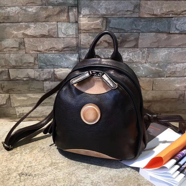 Cute Ladies Genuine Leather Backpack Purse Small Leather Rucksack for Women Beautiful