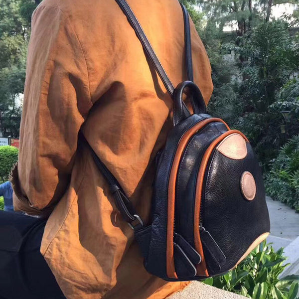 Cute Ladies Genuine Leather Backpack Purse Small Leather Rucksack for Women Chic