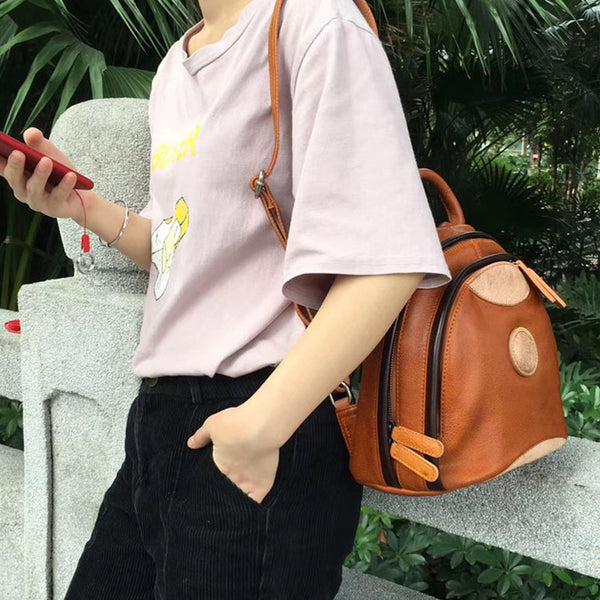 Cute Ladies Genuine Leather Backpack Purse Small Leather Rucksack for Women Designer