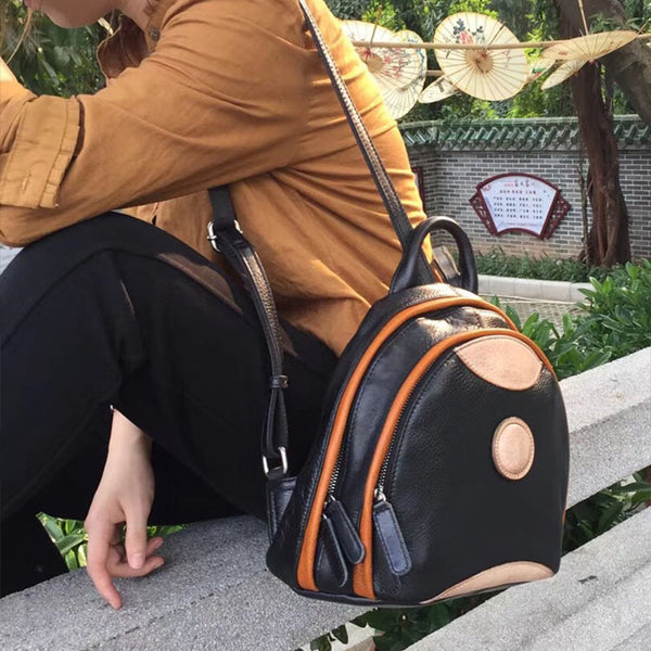 Cute Ladies Genuine Leather Backpack Purse Small Leather Rucksack for Women