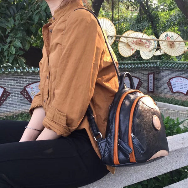 Cute Ladies Genuine Leather Backpack Purse Small Leather Rucksack for Women