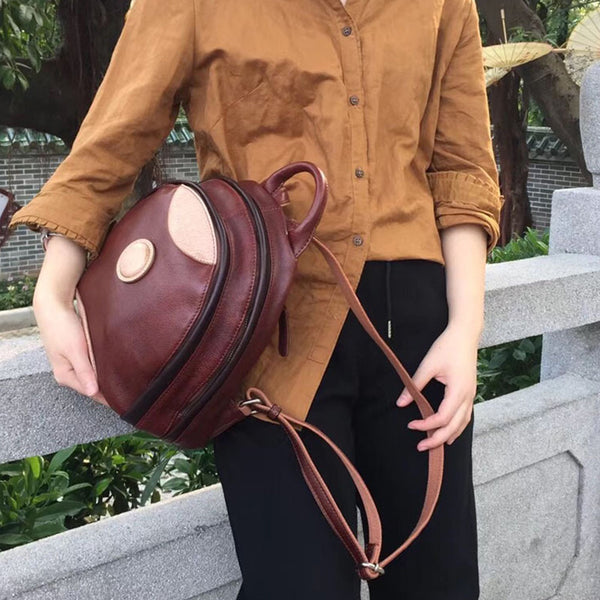 Cute Ladies Genuine Leather Backpack Purse Small Leather Rucksack for Women