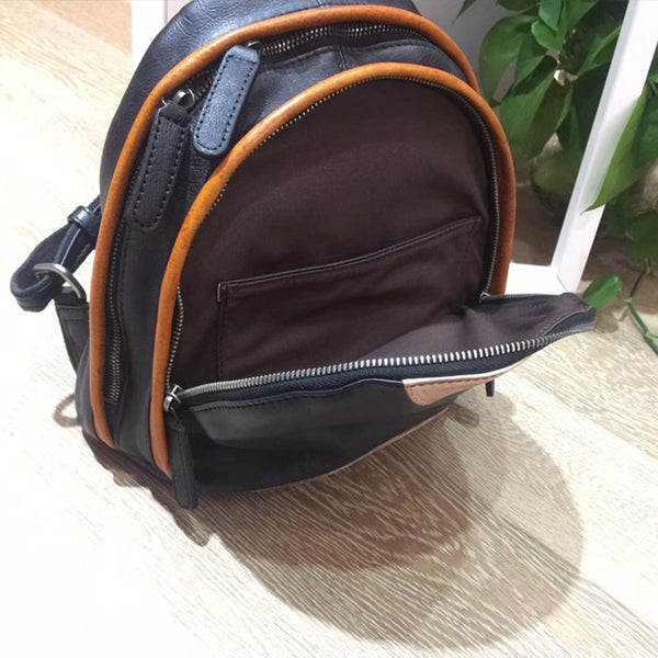 Cute Ladies Genuine Leather Backpack Purse Small Leather Rucksack for Women Handmade