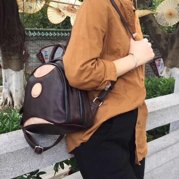 Cute Ladies Genuine Leather Backpack Purse Small Leather Rucksack for Women Inside