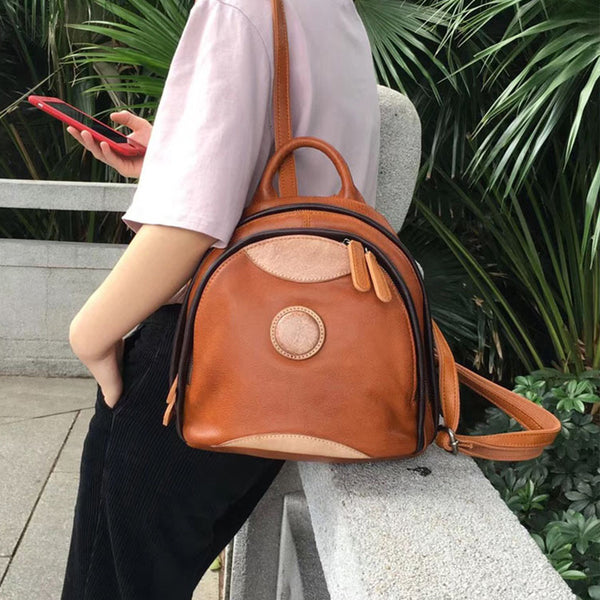 Cute Ladies Genuine Leather Backpack Purse Small Leather Rucksack for Women Nice
