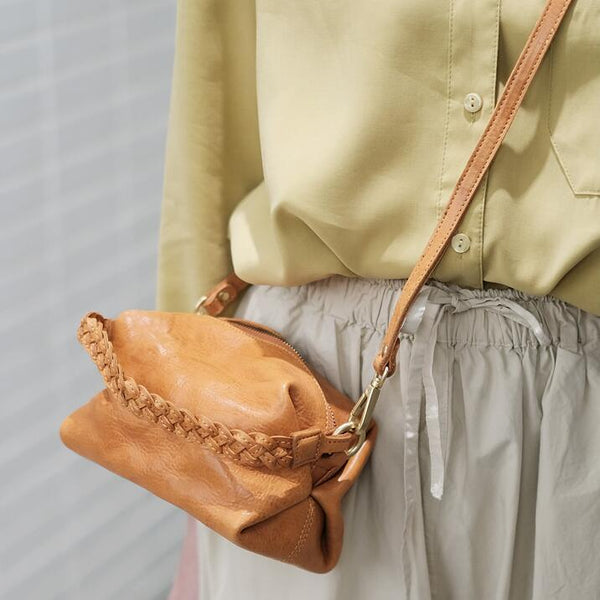 Cute Ladies Leather Shoulder Bags Small Genuine Leather Handbags For Women Brown