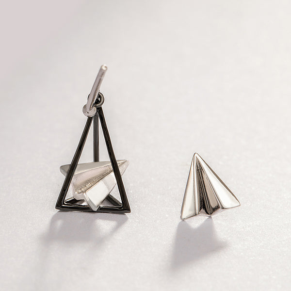 Cute Ladies Silver Paper Airplane Stud Earrings For Women