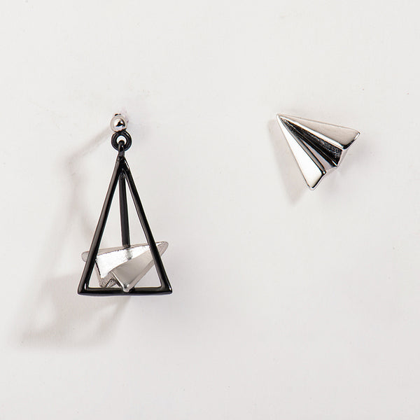 Cute Ladies Silver Paper Airplane Stud Earrings For Women Affordable