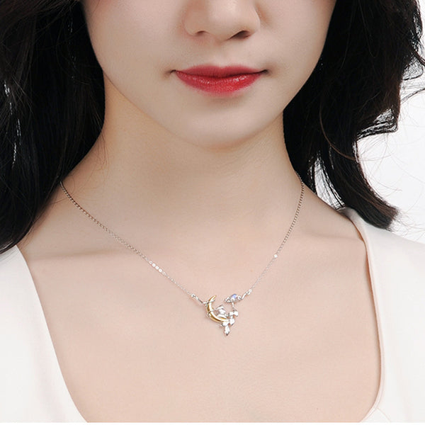 Cute Ladies Sterling Silver Bunny Moonstone Pendant Necklace June Birthstone for Women Beautiful