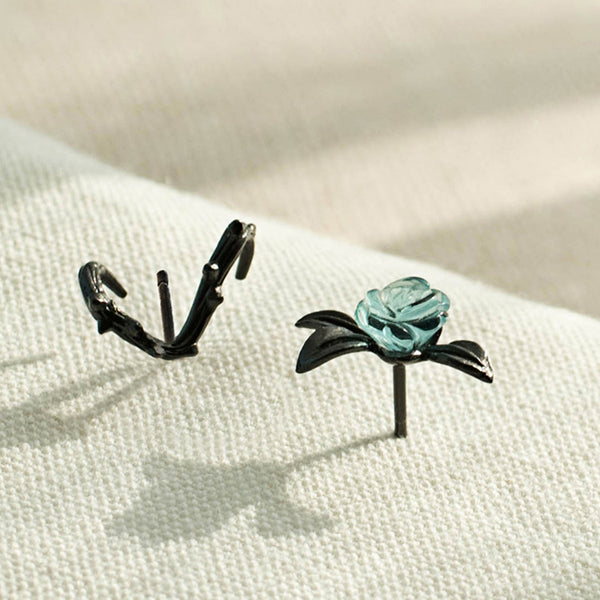Cute Ladies Sterling Silver Rose Stud Earrings For Women