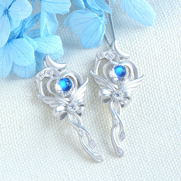 Cute Ladies Wand Shaped Sterling Silver Moonstone Pendant Necklace For Women