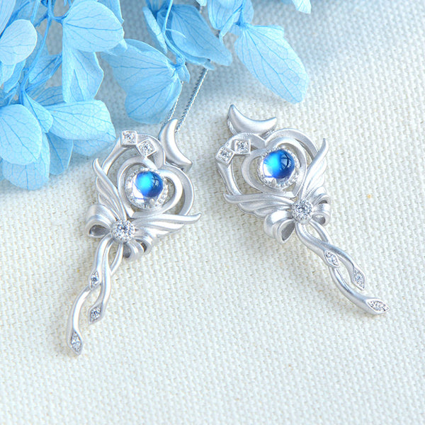 Cute Ladies Wand Shaped Sterling Silver Moonstone Pendant Necklace For Women Beautiful