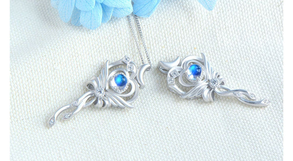 Cute Ladies Wand Shaped Sterling Silver Moonstone Pendant Necklace For Women Details