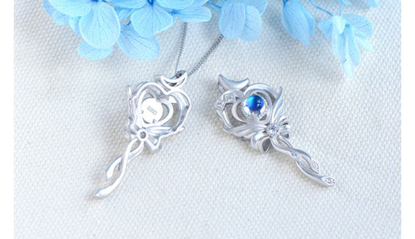 Cute Ladies Wand Shaped Sterling Silver Moonstone Pendant Necklace For Women Fashion