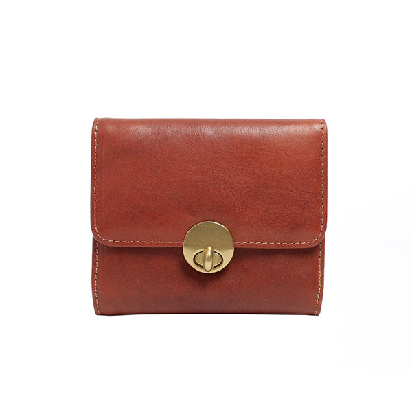 Cute Leather Womens Small Wallet Purse Handmade Clutch for Women Brown