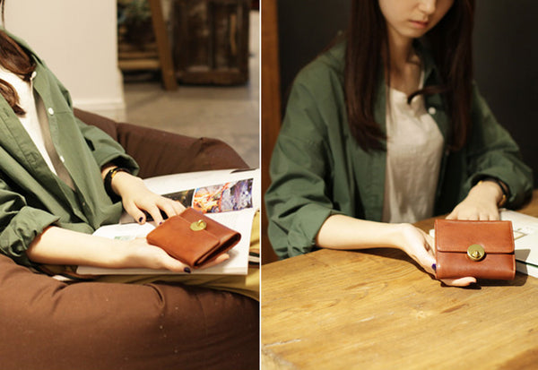 Cute Leather Womens Small Wallet Purse Handmade Clutch for Women Genuine Leather