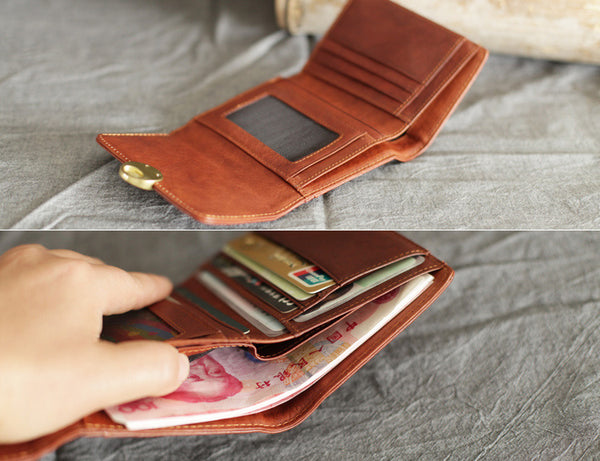 Cute Leather Womens Small Wallet Purse Handmade Clutch for Women Vintage