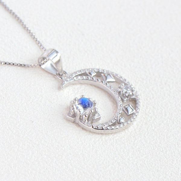 Cute Moonstone Pendant Necklace in White Gold Plated Sterling Silver Jewelry Women
