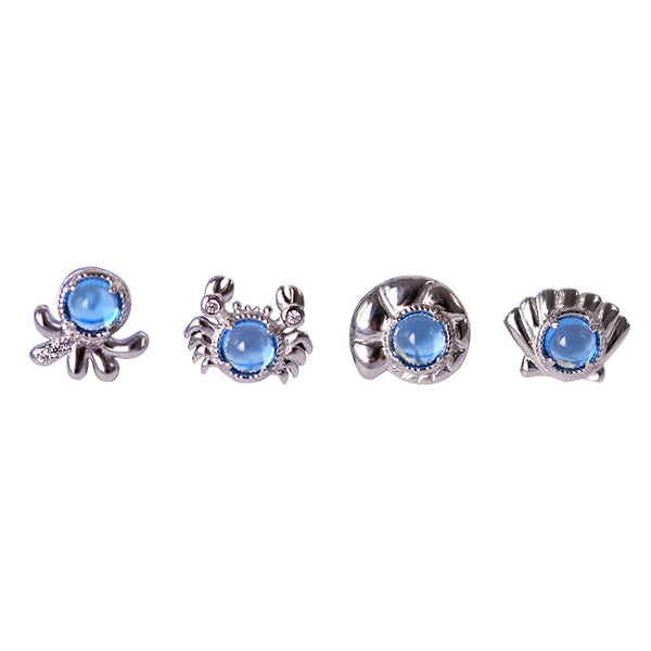"Cute Ocean Crab Shaped Silver Blue Moonstone Stud  Earrings June Birthstone Jewelry for Women Beautiful"