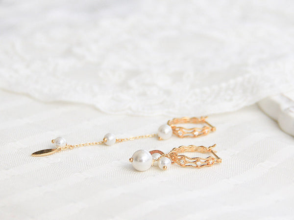 Cute Pearls Earrings Gold Plated Silver Hoop Earrings for Women