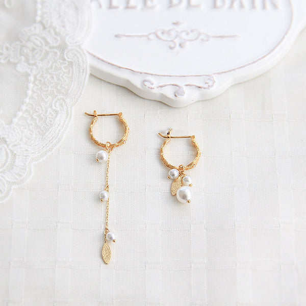 Cute Pearls Earrings Gold Plated Silver Hoop Earrings for Women