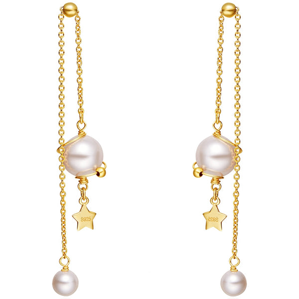 Cute Planet Threader Earrings Drop Earrings 14K Gold Plated Jewelry For Women