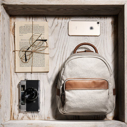 Cute Small Canvas and Brown Leather Rucksack Backpack Purse for Women Beautiful