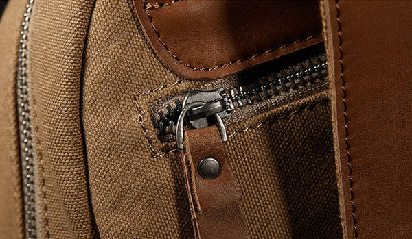 Cute Small Canvas and Brown Leather Rucksack Backpack Purse for Women Details