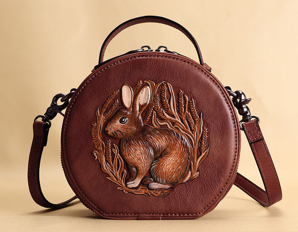 Cute Women's Embossed Genuine Leather Circle Crossbody Bag Handbags For Women Chic
