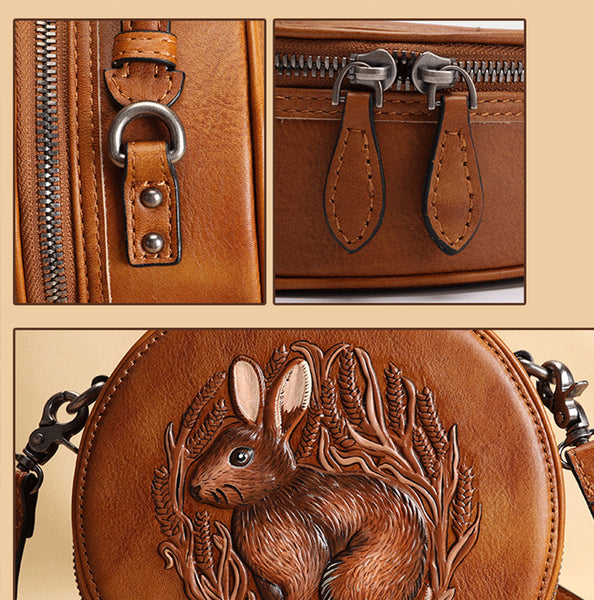 Cute Women's Embossed Genuine Leather Circle Crossbody Bag Handbags For Women Designer