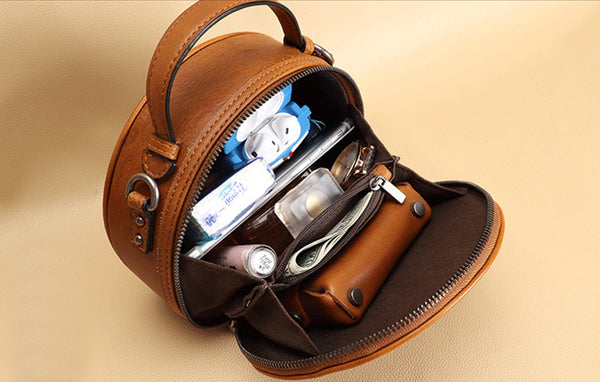 Cute Women's Embossed Genuine Leather Circle Crossbody Bag Handbags For Women Details