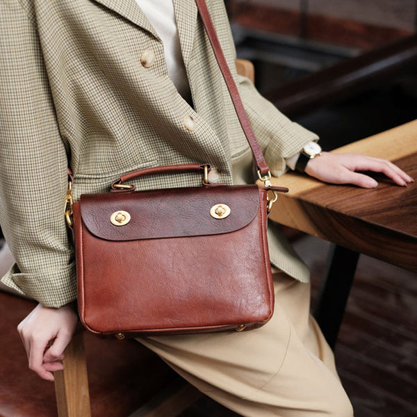 Cute Women's Leather Top Handle Satchel Bag Purse Messenger Bag For Women Cowhide