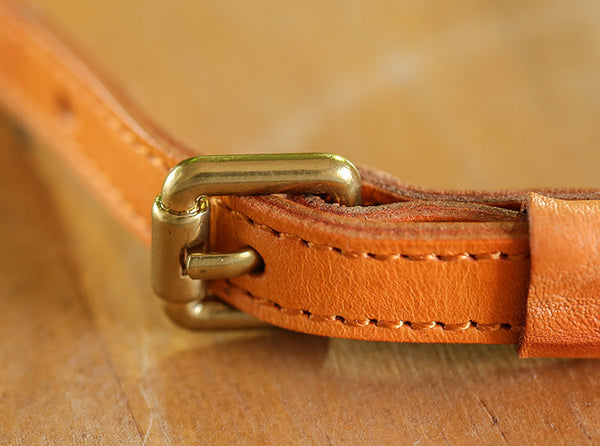 Cute Womens Leather Circle Bag Brown Leather Crossbody Bag With Chain Handle Handmade