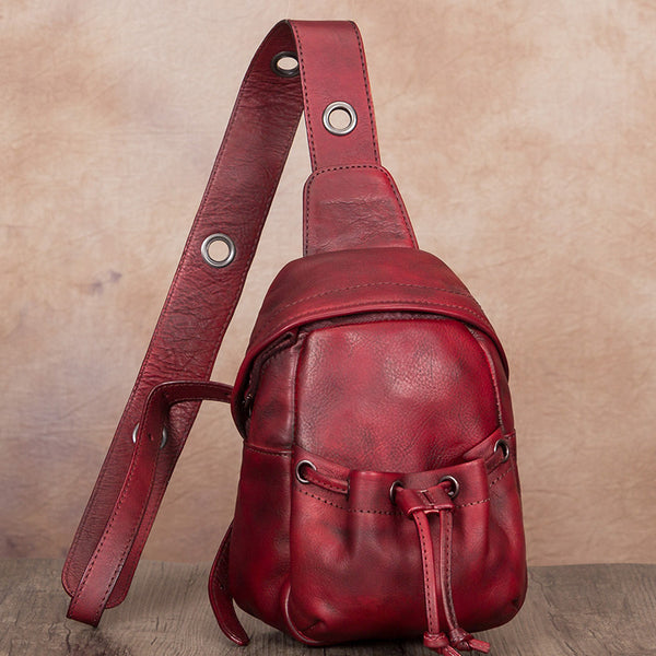 Womens Leather Sling Backpack Purse Chest Pack For Women
