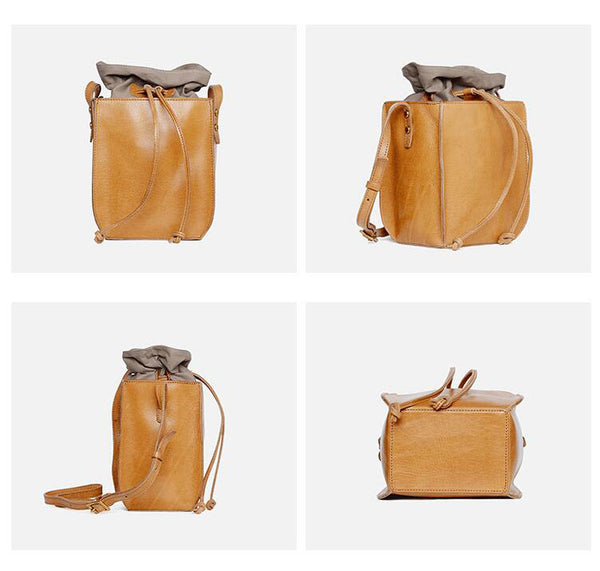 "Cute Womens Leather Crossbody Drawstring Bucket Bag Cross Shoulder Bag For Women  Accessories"