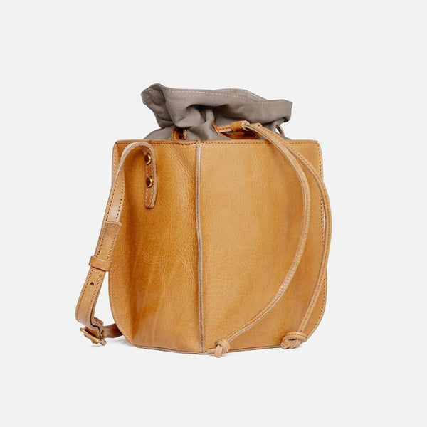 Cute Womens Leather Crossbody Drawstring Bucket Bag Cross Shoulder Bag For Women