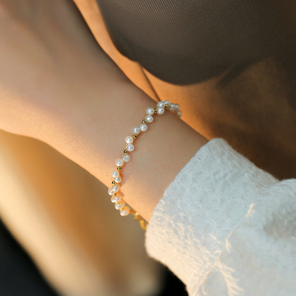 Cute Womens Pearl Bead Bracelet 32K Gold Plated Beaded Bracelets For Women Fashion