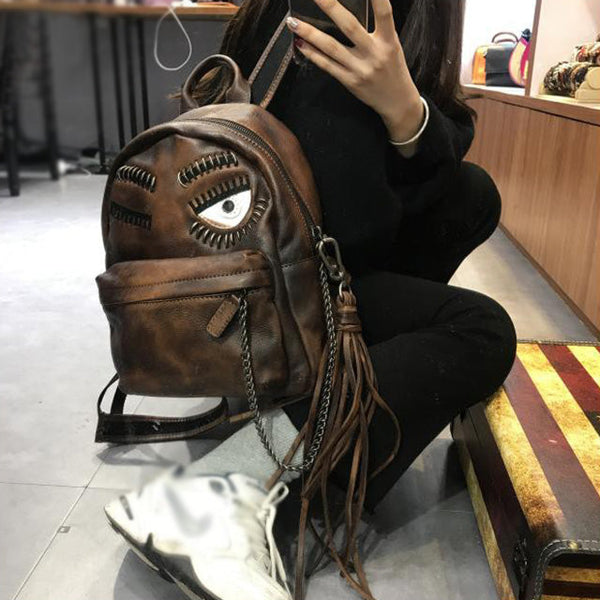 Cute Womens Small Genuine Leather Backpack Purse Trendy Backpacks for Women Handmade