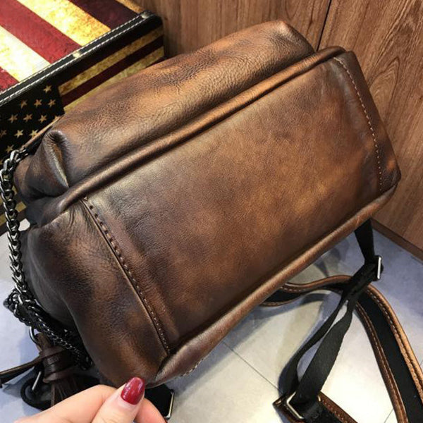 Cute Womens Small Genuine Leather Backpack Purse Trendy Backpacks for Women Minimalist