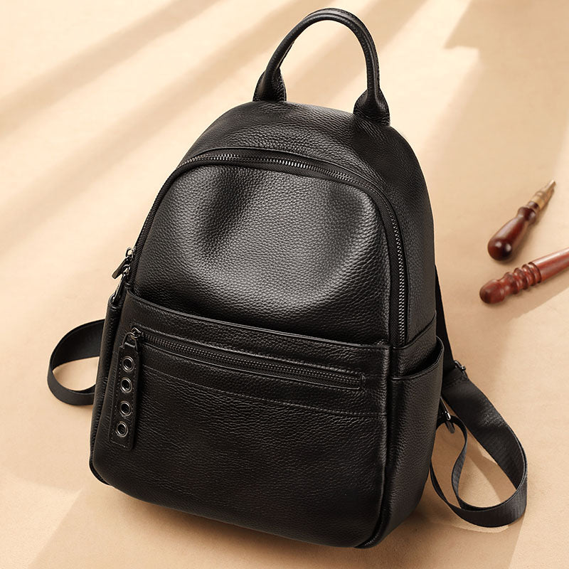 Cute Womens Soft Black Leather Backpack Purse
