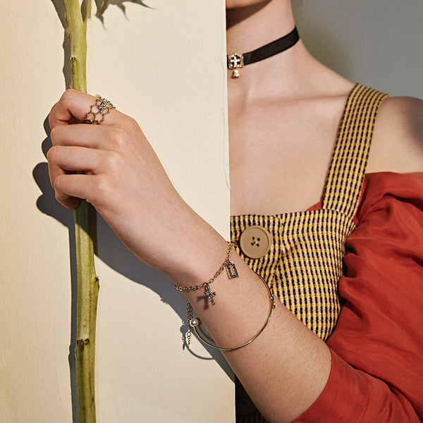 Designer Happy Door Cross Double Strand Bangle Bracelet Chic Jewelry Accessories Gift for Women