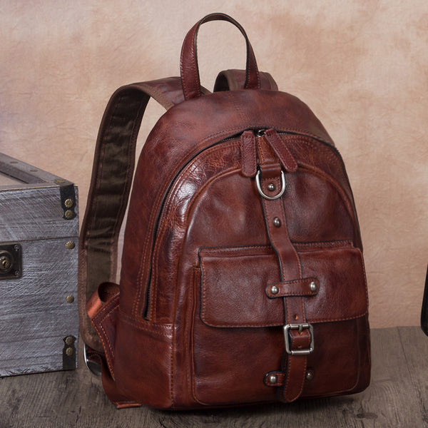 Designer Brown Leather Womens Small Backpack Bag Purse Awesome Backpacks