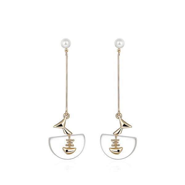 Designer Fishbone Shaped Stud Dangle Earrings Fashion Jewelry Accessories Women