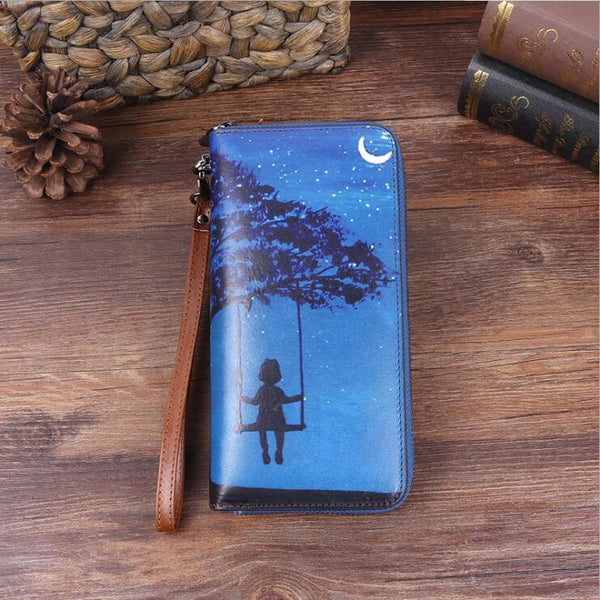 Designer Ladies Genuine Leather Wristlet  Wallet With Double Color Zip Around Wallet for Women