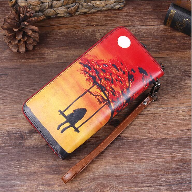 Designer Ladies Genuine Leather Wristlet Wallet With Double Color Zip Around Wallet for Women Affordable