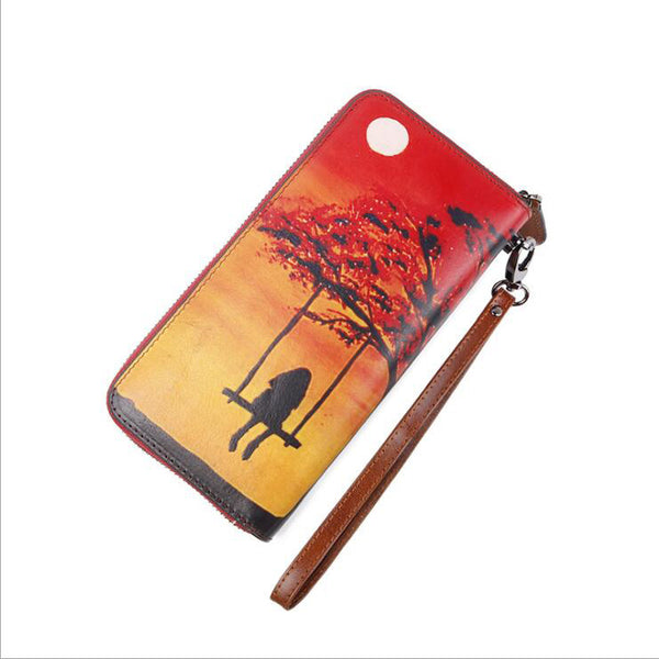 Designer Ladies Genuine Leather Wristlet Wallet With Double Color Zip Around Wallet for Women Beautiful