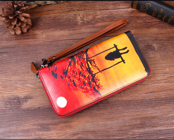 Designer Ladies Genuine Leather Wristlet Wallet With Double Color Zip Around Wallet for Women Best