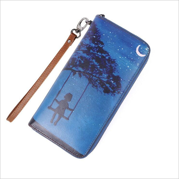 Designer Ladies Genuine Leather Wristlet Wallet With Double Color Zip Around Wallet for Women Chic