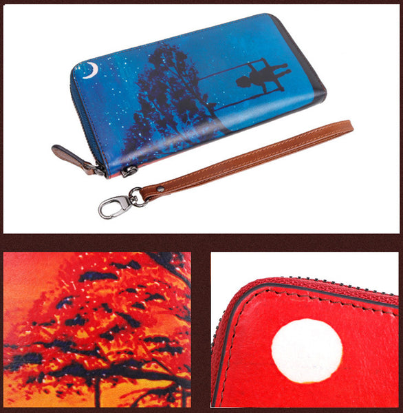 Designer Ladies Genuine Leather Wristlet Wallet With Double Color Zip Around Wallet for Women Cowhide